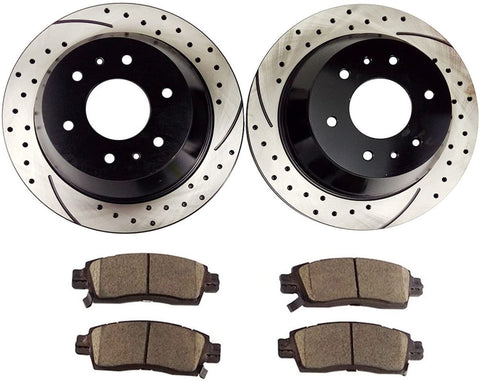 Atmansta QPD10033 Rear Brake kit with Drilled/Slotted Rotors and Ceramic Brake pads for Buick Chevrolet GMC Isuzu Oldsmobile Saab