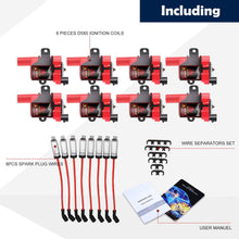 8 Packs D585 UF262 Ignition Coils Pack + 8Pcs 8mm Spark Plug Wire Set Compatible with Chevy Silverado Tahoe GMC Savana Cadillac Escalade LS1 LS3 4.8L 5.3L 6.0L Part NO. 748UU 12622553 12656210(Round)