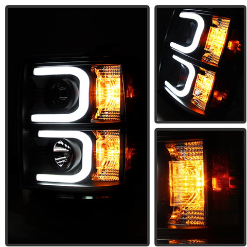 Spyder 5079473 Chevy Silverado 1500 14-15 Projector Headlights - Light Bar DRL - Black - High H1 (Included) - Low H7 (Included)