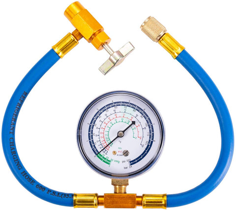 Belleone R134a Charging Hose to Fridge - Can Tap with Gauge Recharging Hose Kit Connect Can of R134a, R-12/R-22 Refrigerant Port for Home Use Refrigerator A/C System