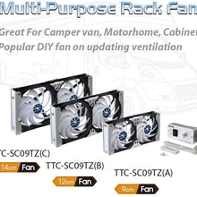 Titan- 12V/ 24V DC 120mm Multi-Function Rack Mounted Double Refrigerator Side Vent Fan with Speed Controller for RV, Motorhome, Caravan- TTC-SC09TZ(B)