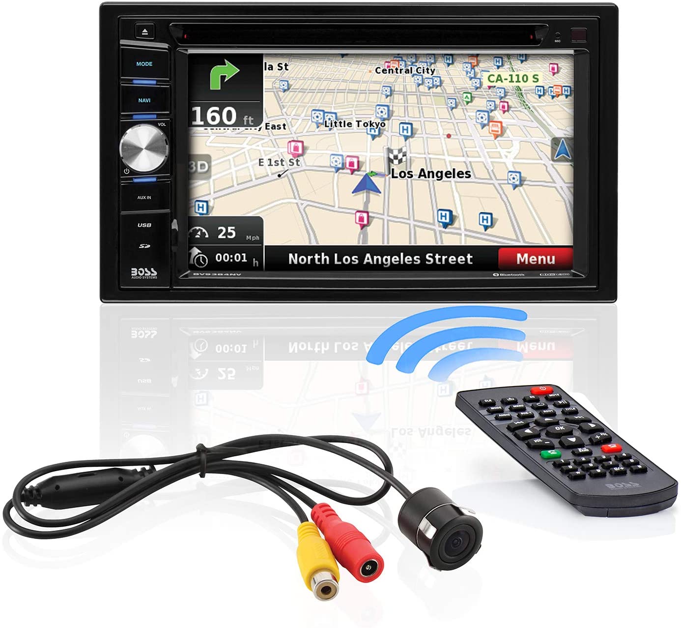 BOSS Audio Systems BVNV9384RC Car GPS Navigation and DVD Player - Double Din, Bluetooth Audio and Calling, 6.2 Inch LCD Touchscreen Monitor, MP3 CD DVD USB SD, Aux-in, AM FM Radio Receiver