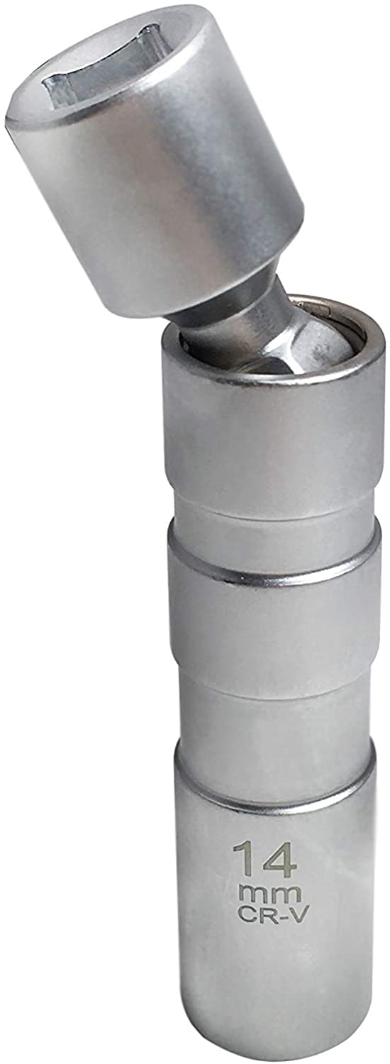 AutoXscan 14mm Thin Wall Magnetic Swivel 3/8 inch Drive 12 Point Spark Plug Wobble Socket Removal Tool Fits BMW