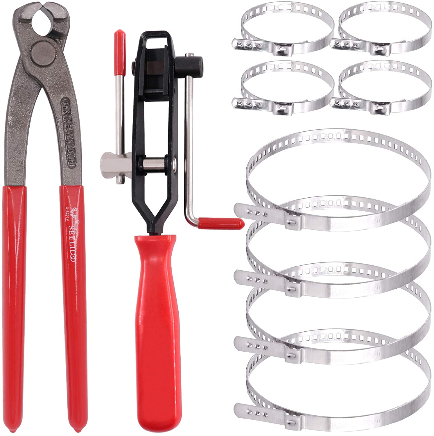 Swpeet 10Pcs Ear Clamp Pliers with CV Boot Clamps Kit, Ear Boot Tie Pliers, Car Band Tool Kit, Automotive Hose Axle Plier CV Clamp Tool CV Joint Banding Tools for Most Cars