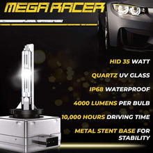 Mega Racer D3S HID Bulb - D3C/D3R/D3S Headlight Bulb 8000K Ice Blue, 12V 35W 8000 Lumens IP68 Waterproof, Pack of 2