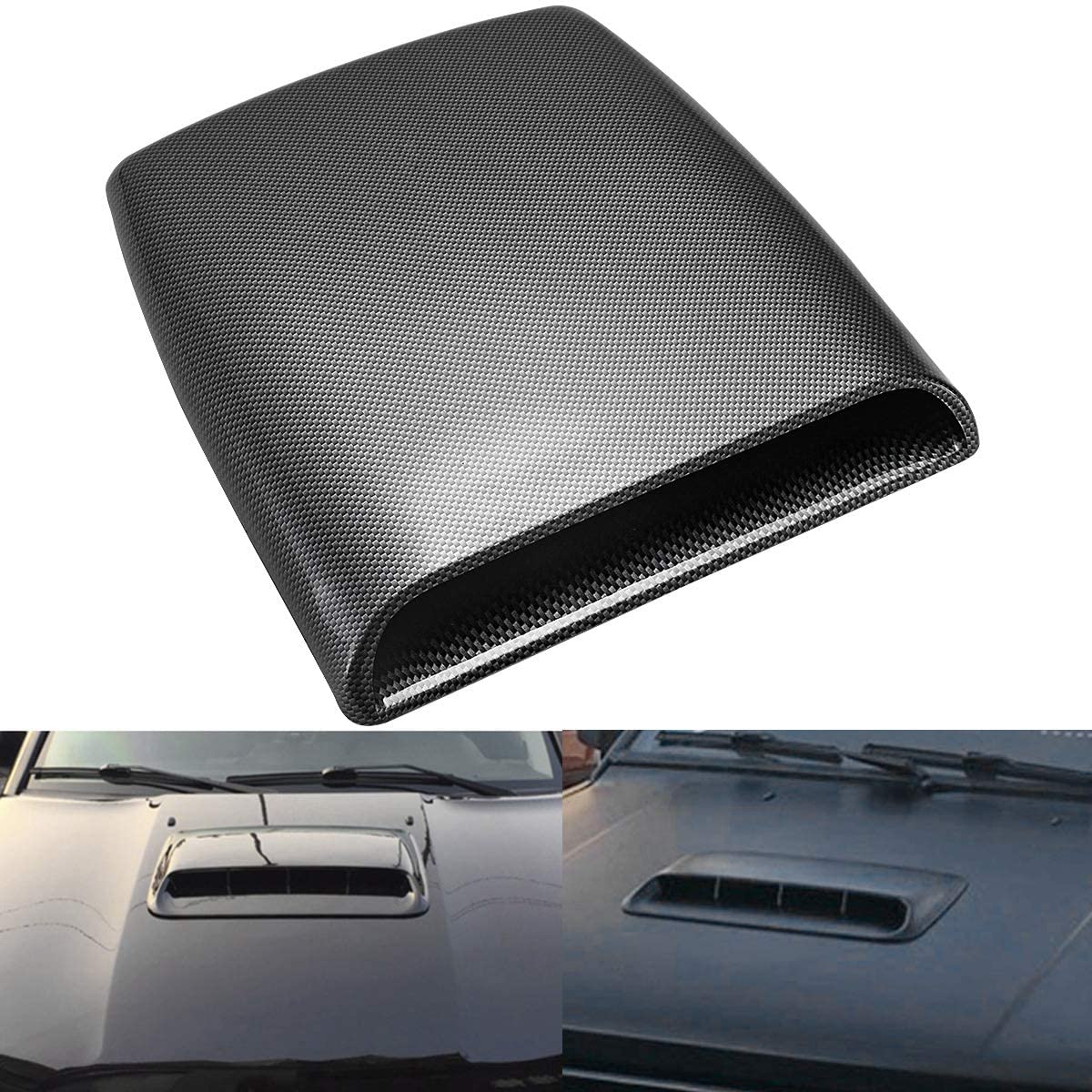 KaTur Universal Car Decorative Air Flow Intake Hood Scoop Vent Turbo Bonnet Cover Carbon Friber