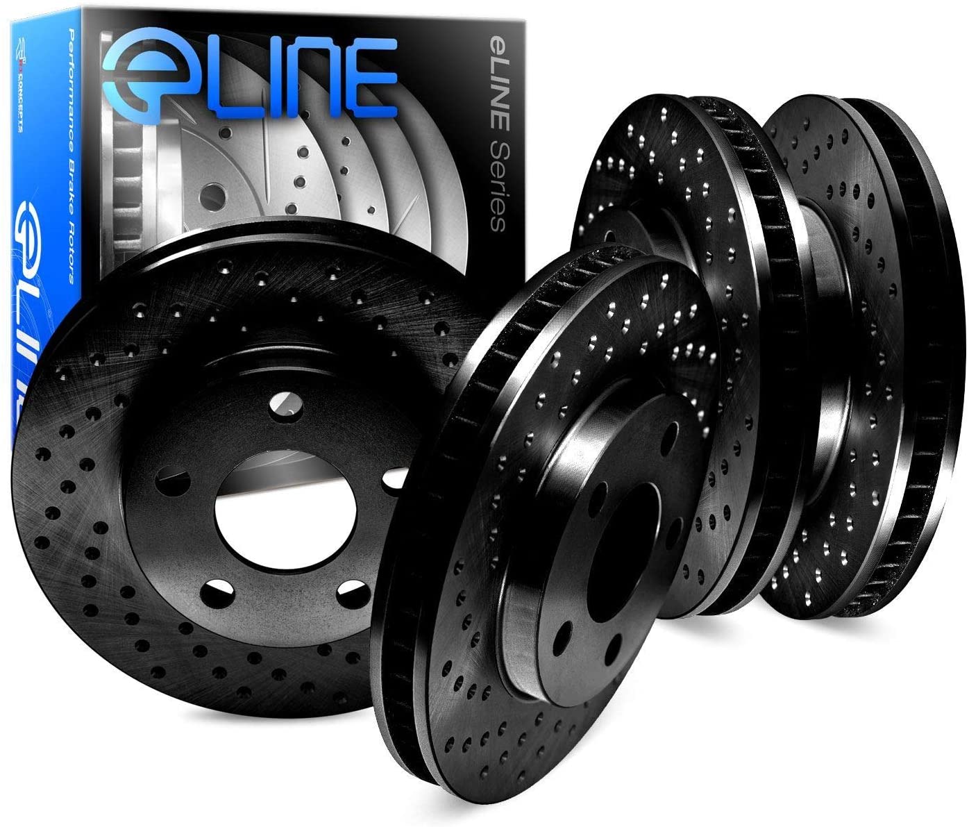 For 2004-2009 Nissan Quest Front Rear R1 Concepts eLine Black Drilled Brake Rotors Kit