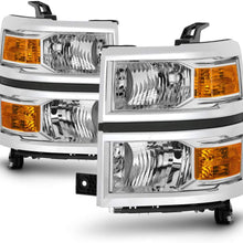 For 2014 2015 Chevy Silverado 1500 Pickup Truck Chrome Clear Headlight Lamp Assembly Driver + Passenger Side