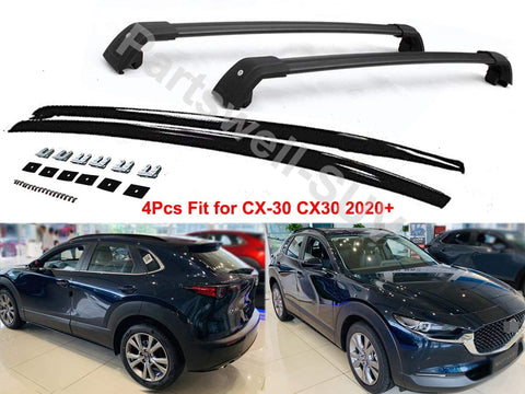 YiXi-Partswell 4Pcs Roof Rail Side Rail Roof Rack Lockable Cross Bars Crossbar Aluminum Fit for Mazda CX-30 2020 2021