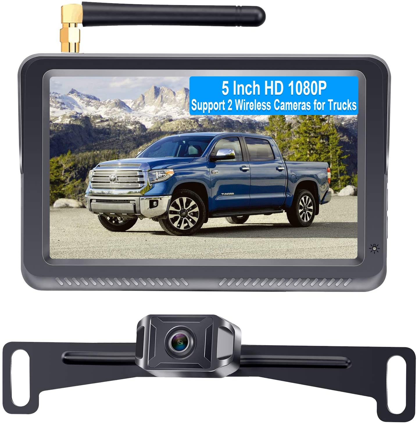 LeeKooLuu LK2 HD 1080P Wireless Backup Camera 5'' Display System Stable Digital Signals Rear View Camera for Trucks,Cars,Mini RVs,Newest Split Screen,Dual Wireless Channels,IP69 Waterproof