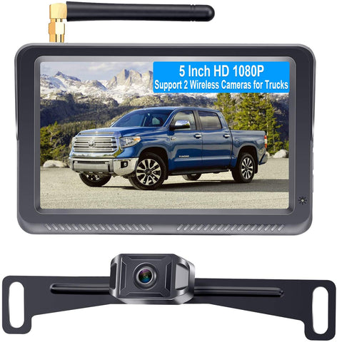 LeeKooLuu LK2 HD 1080P Wireless Backup Camera 5'' Display System Stable Digital Signals Rear View Camera for Trucks,Cars,Mini RVs,Newest Split Screen,Dual Wireless Channels,IP69 Waterproof