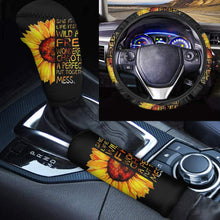 GLENLCWE Sunflower Blue Background Car Steering Wheel Cover Gear Shift Knob Cover & Handbrake Cover Four Seasons Universal 3-Piece Set
