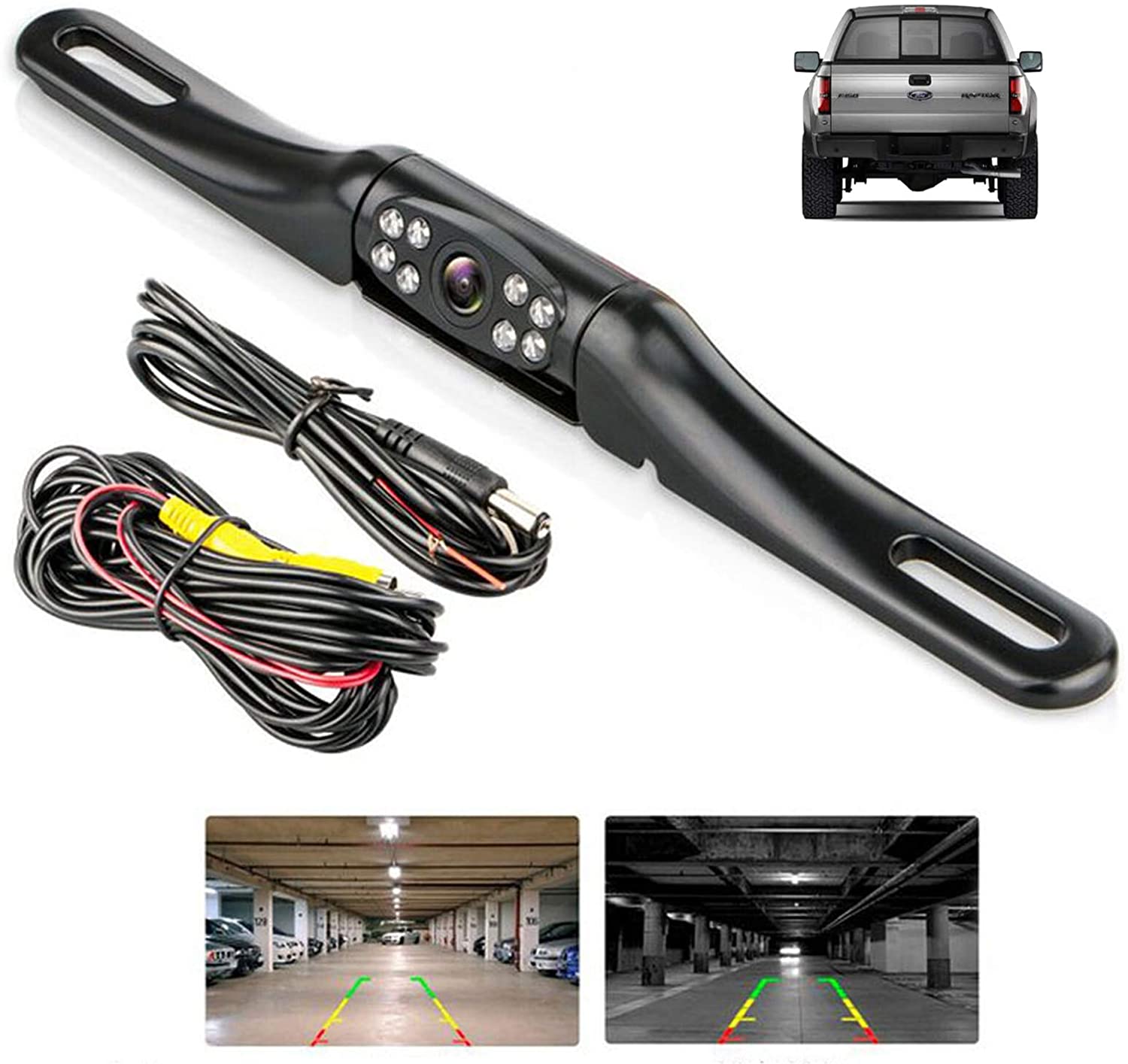MUCH HD Car Rear View Reversing Backup Camera Automotive with Perfect Adjustable View Angle 8 LED Waterproof Lights Night Vision for Truck Car RV Bus License Plate