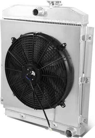 3-Row Aluminum Radiator + 12V Fan Shroud Replacement for Chevy Truck Suburban L6 47-54