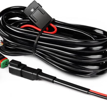 Nilight 16AWG DT Connector Wiring Harness Kit LED Light Bar 12V On Off Switch Power Relay Blade Fuse for Off Road Lights LED Work Light-2 Leads,2 Years Warranty