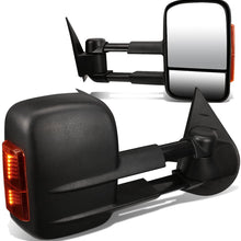 Pair Black Manual Telescoping Amber LED Turn Signal Side Towing Mirrors Replacement for Silverado Sierra GMT900 07-14 (Black / Amber)