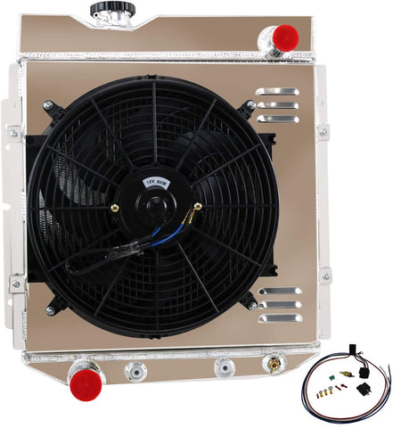 ALLOYWORKS 3 Row Aluminum Radiator+Shroud Fan+Relay For 1965 1966 Ford Mustang Conversion 5.0L V8 AT/MT PRO