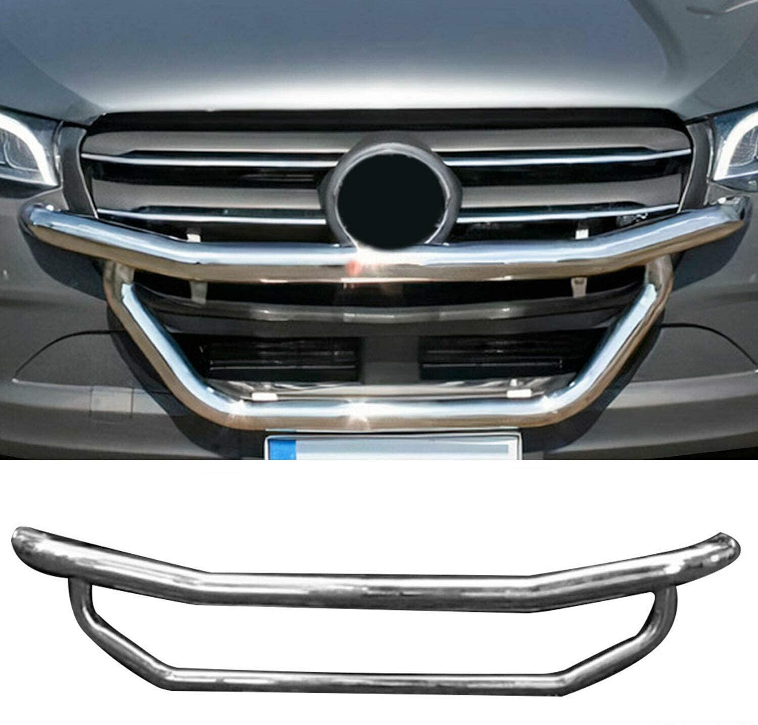 OMAC Auto Exterior Body Accessories Stainless Steel Bull Bar | Grille & Brush Guards | Silver Grill Front Bumper Guard Bar | Fits Mercedes Sprinter W906 2013-2018