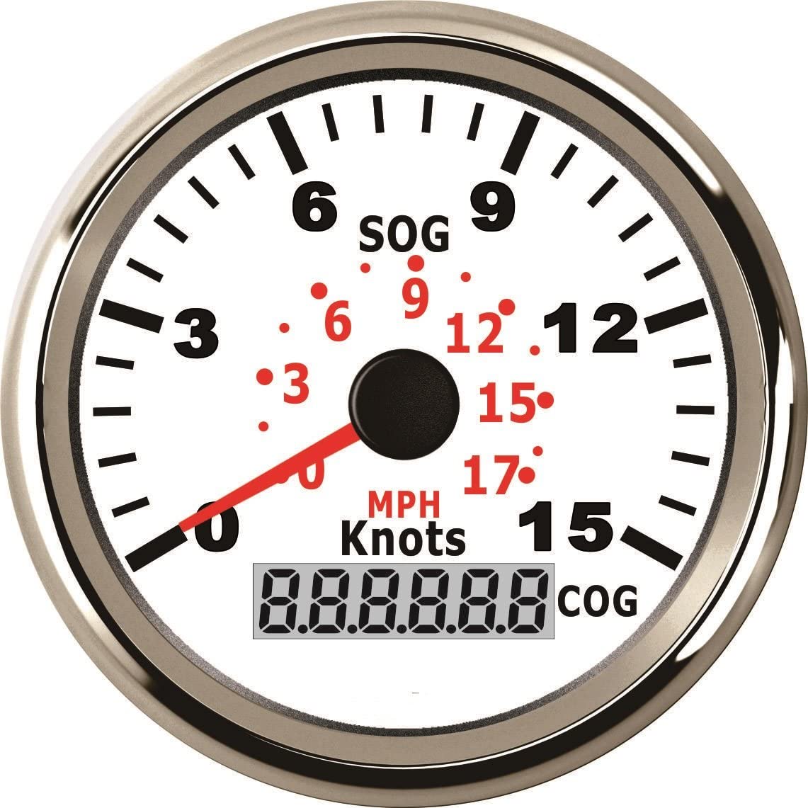 ELING Marine GPS Speedometer 0-15Knots 0-17MPH Speed Gauge with Course for Boat Yacht Vessels with Backlight 3-3/8'' (85mm) 12V/24V (LED Shows Course not Odometer)