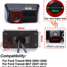 Super HD 1280x720 Pixels 1000 TV Lines car Back up Camera Reverse Parking Rear View License Plate Light Vehicle Camera for Ford Transit MK6(2000-2006) Ford MK7(2007-2013) Tourneo Connect 2012