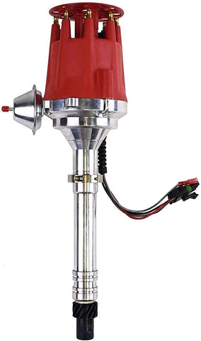 A-Team Performance Pro Billet Series Compatible with Chevy GMC Chevrolet SBC BBC V8 327 350 396 454 Ready to Run Distributor with Fixed Collar R2R Red Cap
