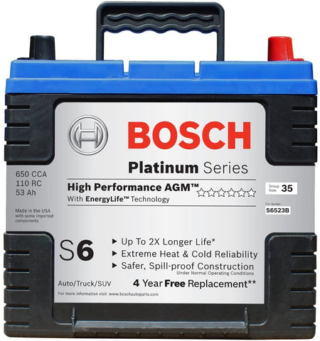 Bosch S6523B S6 Flat Plate AGM Battery