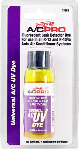 InterDynamics Certified AC Pro Car Air Conditioner Leak Detector Dye, UV Dye for R12, R22, and R134A Refrigerant Systems, 1 Oz, 376CS