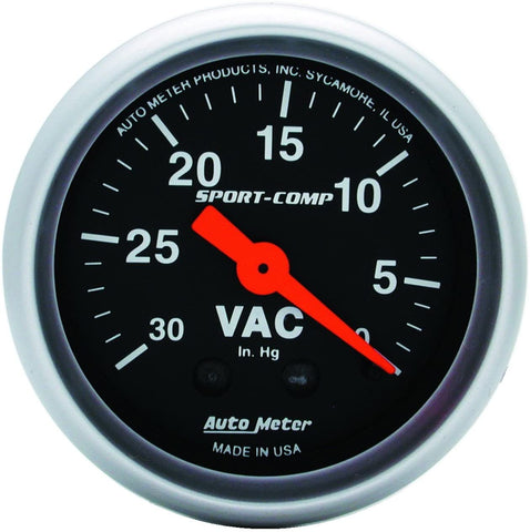 Auto Meter 3384 Sport-Comp Mechanical Vacuum Gauge, Regular, 2.3125 in.