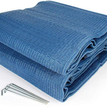 Camco Durable Reversible RV Camper Awning Mat- Mildew and Rust Resistant Help Prevents Dirt From Being Tracked - Perfect for Campsites, Beaches, Picnics 9' X 12'- Blue(42821)