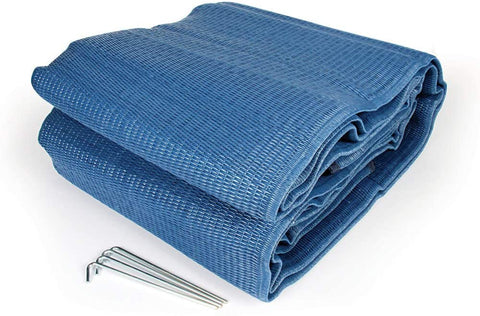 Camco Durable Reversible RV Camper Awning Mat- Mildew and Rust Resistant Help Prevents Dirt From Being Tracked - Perfect for Campsites, Beaches, Picnics 9' X 12'- Blue(42821)