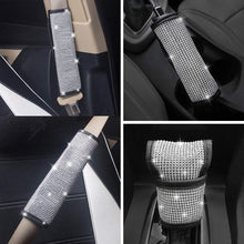 LALATECH 2 Packs Univeral Diamond Leather Seat Belt Shoulder Pads for Women, Bling Rhinestones Car Bling Seat Belt Covers, Crystal Handbrake Cover, Bling Ring Car Accessories (4 Pack)