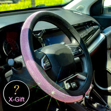 Valleycomfy Diamond Crystal Steering Wheel Cover for Women Girls- Bling Bling Rhinestones Steering Wheel Cover with Universal Fit 15 Inch(Pink White Diamond)