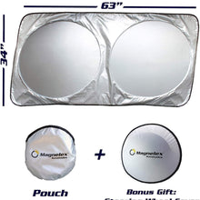 Magnelex Car Windshield Sunshade with Bonus Steering Wheel Cover Sun Shade. 210T Reflective Polyester Blocks Heat and Sun. Foldable Sun Shield That Keeps Your Vehicle Cool (Large 63 x 33.8 in)