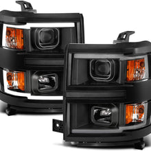 AmeriLite Black Projector Dual LED DRL Bar Headlights Pair for 2014-2015 Chevy Silverado 1500 - Driver and Passenger Side