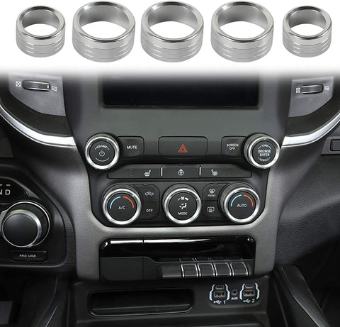 Voodonala for Dodge RAM Aluminum Center Console AC Radio Switch Knob Cover for 2018-2020 RAM, 5pcs Red