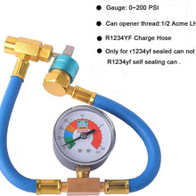 R1234YF Refrigerant Charge Hose Kit, R-1234YF AC refrigerant Can Hose with Gauge, 1/2 Acme LH Can Opener Tap And R1234YF Low Side Adapter