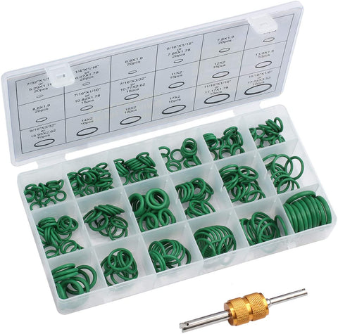 AUTOUTLET 270PCS O Rings Kit 18 Sizes Car Air Conditioning O-Ring Assortment Set with Valve Core Removal Tool for Door, Window, Electric Appliance, Bearing, Pump, Roller Auto, Home Appliances (Green)