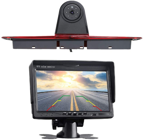 Replacement 3rd Brake Light Backup Camera + 7.0 Inch Self Standing TFT Monitor Compatible for Transporter MB Mercedes Sprinter W906 2007-2018 Crafter Truck Vans 2007-2016