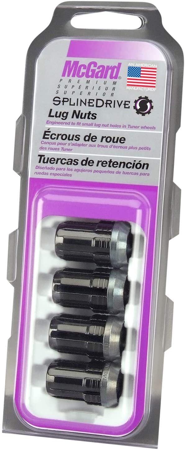 McGard 65357BK Black Tuner Splinedrive Lug Nuts, Cone Style Seat, M12x1.5 Thread, Narrow Diameter Fits Wheels With Small Lug Nut Holes (Pack of 4)