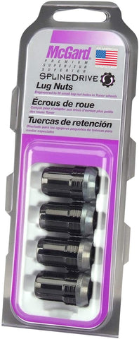 McGard 65357BK Black Tuner Splinedrive Lug Nuts, Cone Style Seat, M12x1.5 Thread, Narrow Diameter Fits Wheels With Small Lug Nut Holes (Pack of 4)