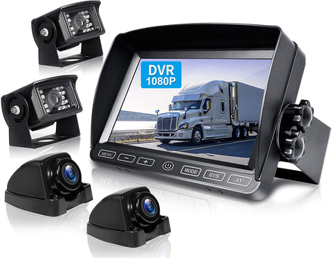 ZEROXCLUB Wired Backup Camera Kit, 7'' DVR Split Monitor with Touch Button, HD 1080P & IP69 Waterproof Reverse Rear Side View Camera + Parking Lines for Truck/Semi-Trailer/Box Truck/RV-Y704