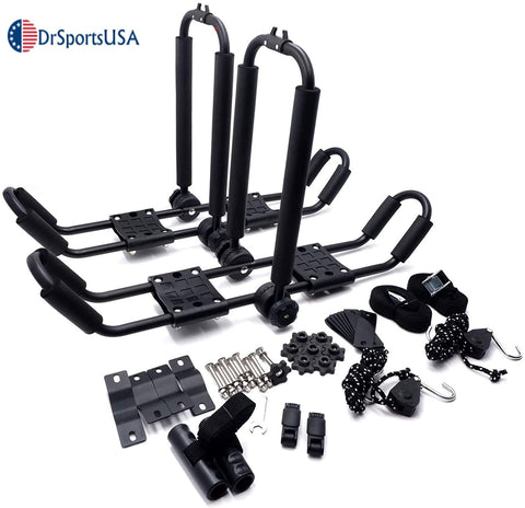 DrSportsUSA Universal Foldable Kayak Canoe SUP Carrier 3 in 1 Adjustable car roof Rack Mount J Shape Kayak Rack for Canoe, SUP, Kayaks, Surfboard and Ski Board Rooftop Mount on SUV, Car and Truck