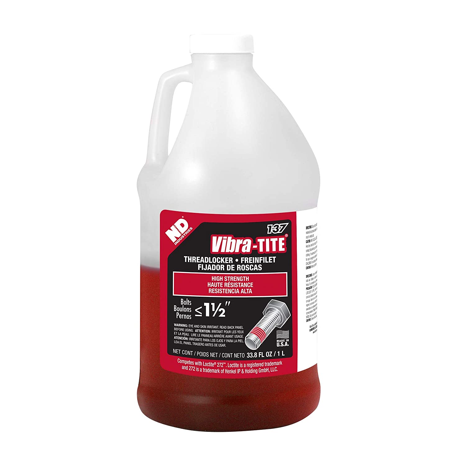 Vibra-TITE 137 Permanent High Temperature and High Strength Anaerobic Threadlocker, 1 liter Jug, Red