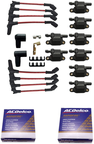 MAS Square Ignition Coils and OEM Platinum spark plugs with one set wires Compatible with Cadillac Chevy GMC Pontiac G8 Grand Prix H3 Tahoe Yukon Silverado Impala Trailblazer Avalanche 4.8L 5.3L 6.0L