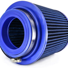 TIROL Air Filter Round Tapered Universal Auto Cold Air Intake Adjustable Neck 3"-3.5"-4" Blue