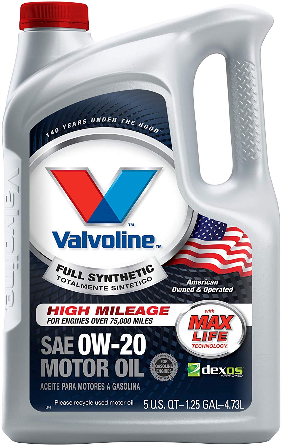 Valvoline Full Synthetic High Mileage with MaxLife Technology SAE 0W-20 Motor Oil 5 QT