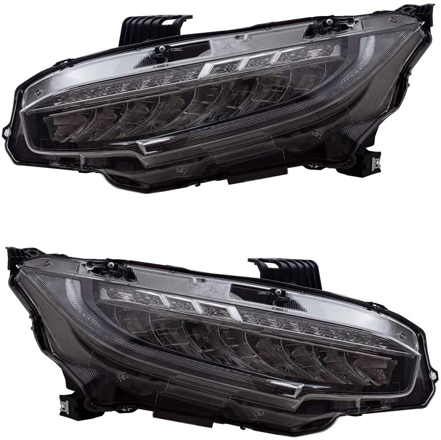 Brock Replacement Pair LED Headlights Compatible with 16-19 Civic
