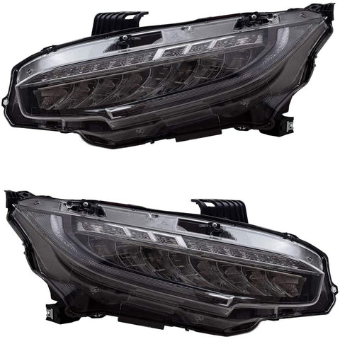 Brock Replacement Pair LED Headlights Compatible with 16-19 Civic