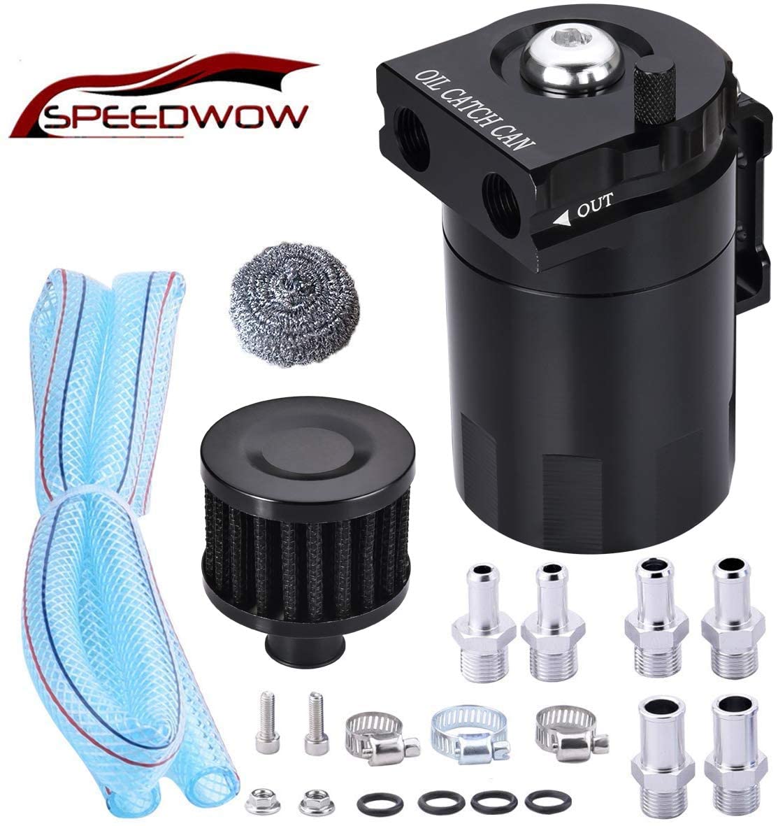 SPEEDWOW Oil Catch Can Air Breather Tank Filter Baffled Universal Black