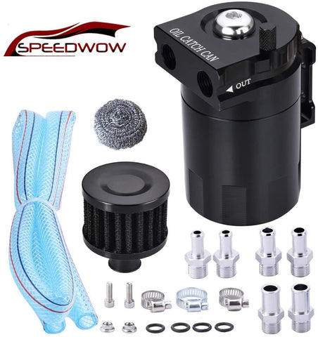 SPEEDWOW Oil Catch Can Air Breather Tank Filter Baffled Universal Black